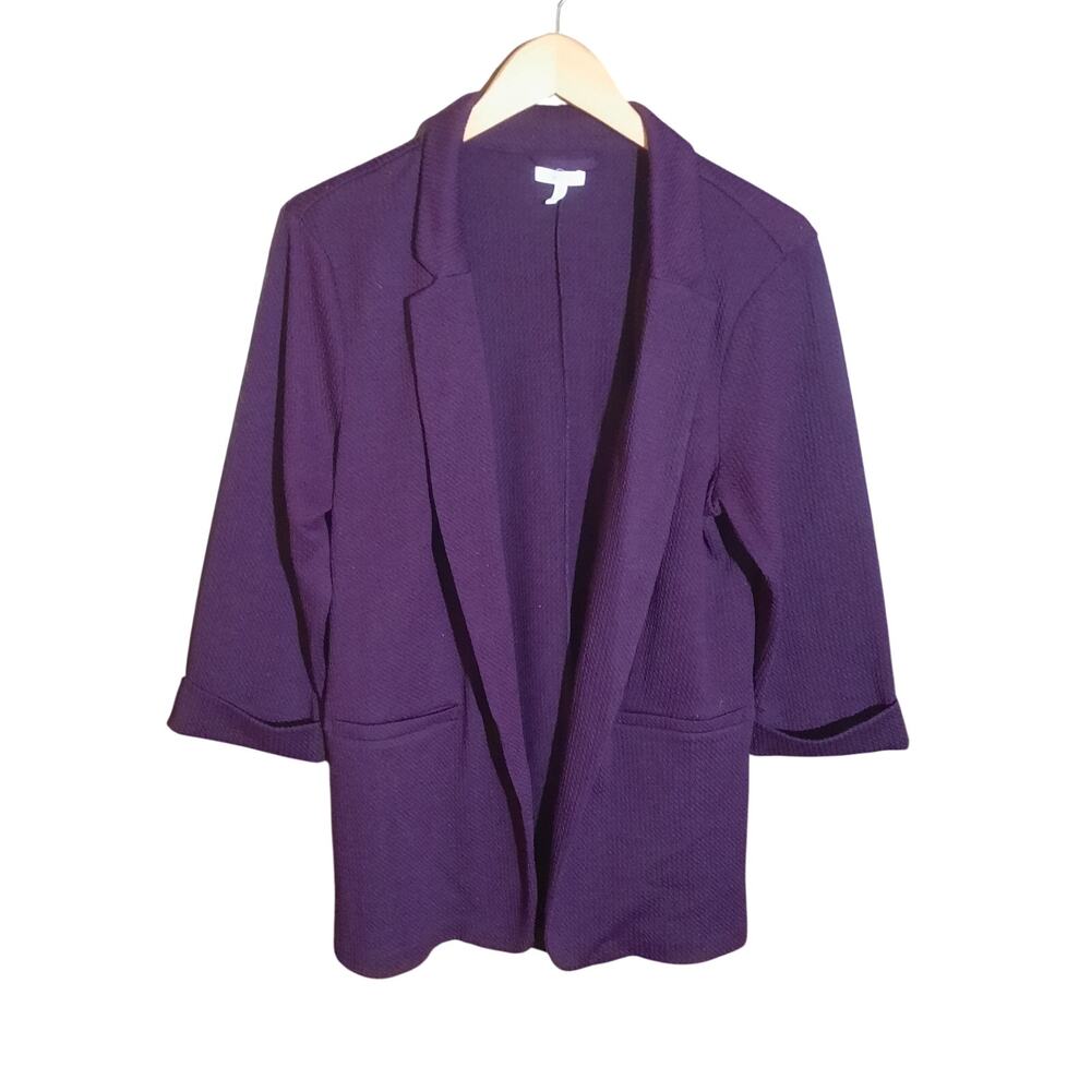 Maurices Womens Purple Open Front Knit Blazer With 3/4 Cuffed Sleeves Size XL
